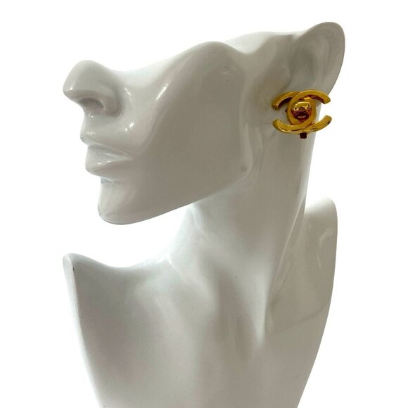 CHANEL Vintage Gold Logo Earrings